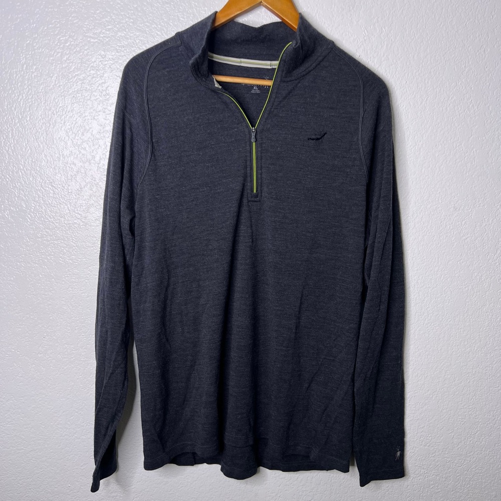 Smartwool Mens XL 1/4 Zip Merino Base Layer Sweater Gray Heather Pullover *Holes - Picture 2 of 11
